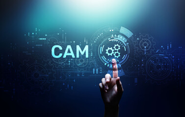 CAM Software system Computer-aided manufacturing engineering application design and modeling concept.