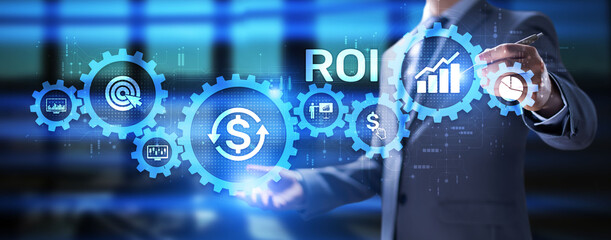 Fototapeta na wymiar ROI return on investment stok trading business finance concept on virtual screen.