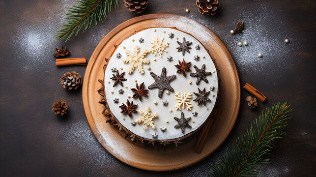 top view of a decorated christmas cake