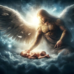 Angel protecting sleeping child