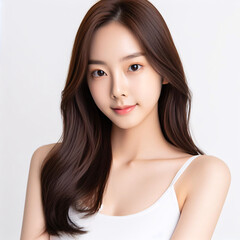 Obraz na płótnie Canvas A beautiful young Korean beauty on a white background