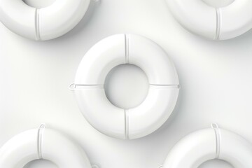 White lifebuoys top view on isolated background. 3D rendering. Generative AI