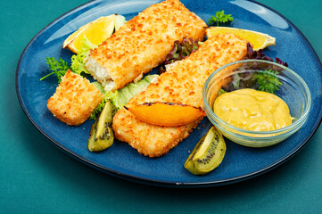 Pollock fillet baked in breadcrumbs