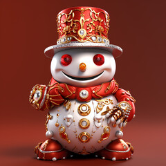 3d cute snowman, anime style, carved high relief, epic composition, smooth 3d, octane rendering, high resolution, red background created with Generative Ai