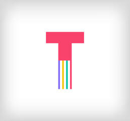 Creative ethnic letter T multicolored linear logo. Modern writing lines with new culture colors. Font alphabet template. Creative education geometric.vector