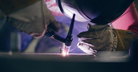 Worker Welding Steel At Metal Industry Metalwork Sparks