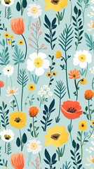 Obraz premium A charming pattern with whimsical and adorable flowers, each represented with clean lines and a limited color palette created with Generative Ai
