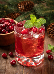 Cranberry cocktail with fresh cranberries and mint