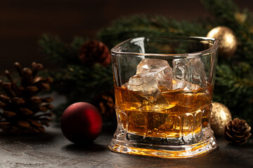 Glass of whiskey with ice - 673176116