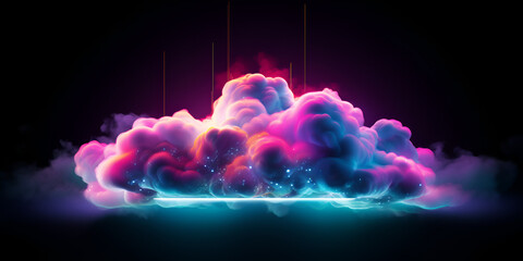Magical neon cloud on dark night sky background  - Powered by Adobe