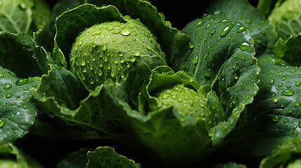 Water Drops on Group of Green Raw Cabbage Background Selective Focus