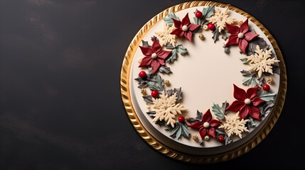 Obraz na płótnie Canvas top view of a decorated christmas cake