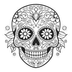 Decorative patterned black floral sugar skull and floral patterns,eps,editable,print ready