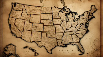 a map of the United States in the style of an ancient cartographer's map - obrazy, fototapety, plakaty