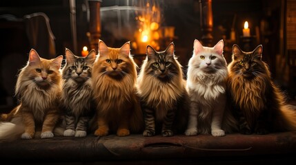 Ai gruppo di gatti in una casa antica 03 - obrazy, fototapety, plakaty