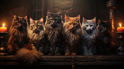 Ai gruppo di gatti in una casa antica 02