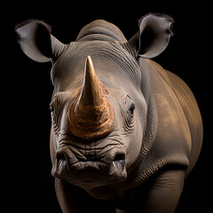 a close up photo of a Rhino portrayed in studio on a white background created with Generative Ai