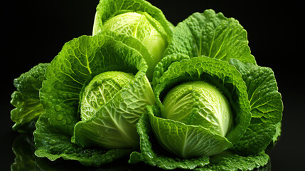 Fototapeta premium Group of Green Raw Cabbage on Selective Focus Background