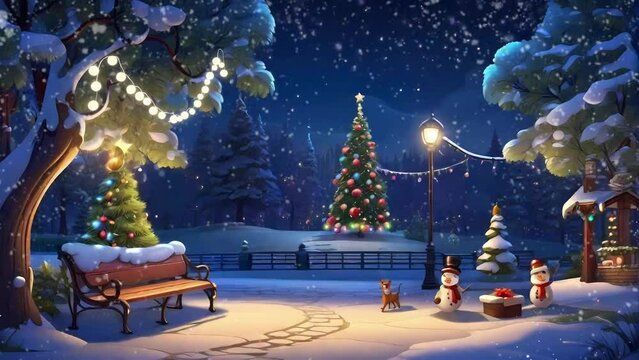 christmas night in the park, seamless looping video animated background