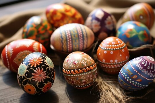 Colorful painted Easter eggs. Generative AI