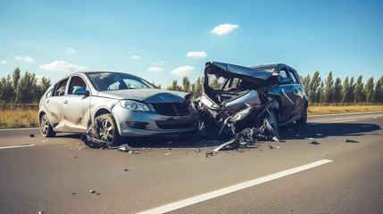 Deurstickers Сar accident. Two crashed cars on the highway. © AB-lifepct