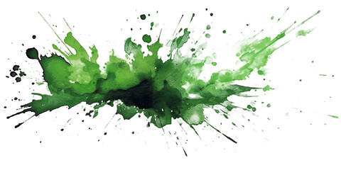 green paint brush strokes in watercolor isolated against transparent - obrazy, fototapety, plakaty