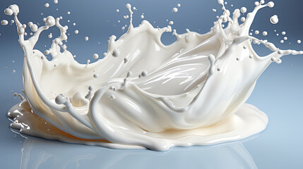 Milk Drops and Splashes isolated on White Blurred Background