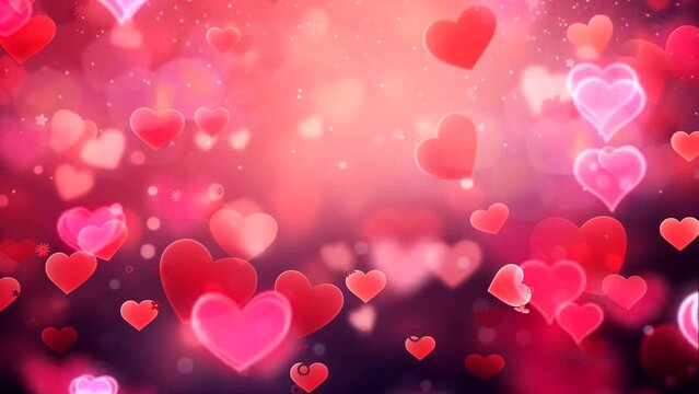 Background with hearts. A topic for lovers. Animated lights. Loop animation. One minute.