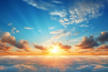 Naklejka na ściany i meble a stunning morning sky with sun emerging, representing fresh starts. Generative AI