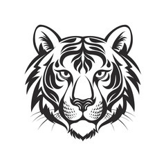 Tiger Head logo line art concept black and white color, hand drawn illustration vector