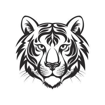 Tiger Head logo line art concept black and white color, hand drawn illustration vector