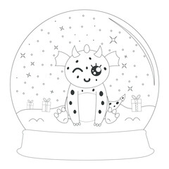 Christmas snow globe with dragon.Silhouette of New Year design