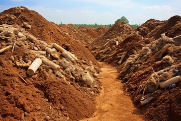 Soil piles for landfill in rural Thailand. Generative AI