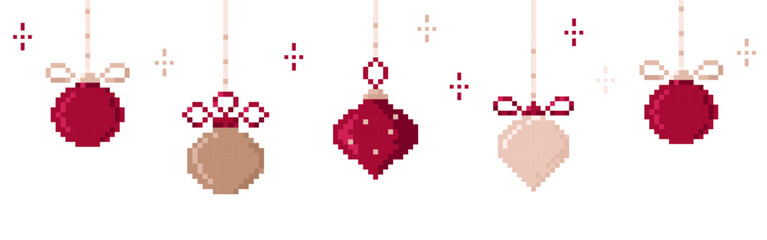 Pixel art Christmas and New Year banner isolated