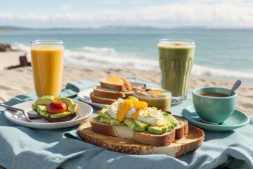 Fototapeta na wymiar breakfast on the beach