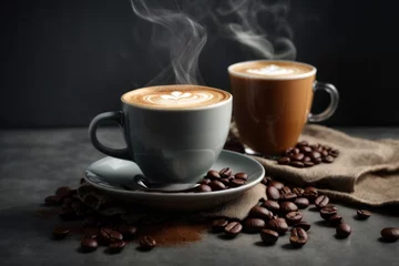 Selbstklebende Fototapeten cup of coffee and beans © Kinga