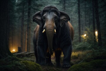 Fototapeta premium Ancient Wilderness: Majestic Mammoth in a Dense Forest Setting