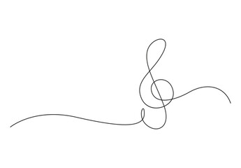  One continuous line drawing of music key symbol. Continuous line art classical cultural melody sound silhouette. Isolated on white background vector illustration. Pro vector.