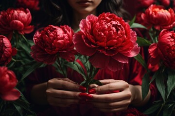 Fototapeta na wymiar woman holding red rose