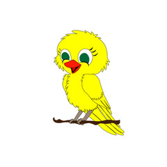 Vector illustration of a cartoon chick with green eyes