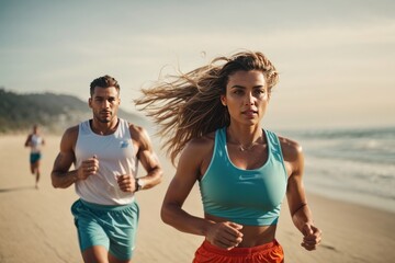 Romantic Couple Jogging by the Seashore

