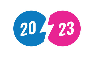 2023 concept in two circles. lightning symbol and 2023