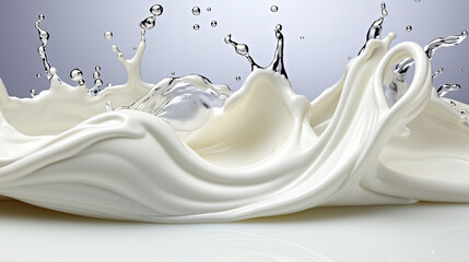 Milk Drops and Splashes isolated on White Blurred Background
