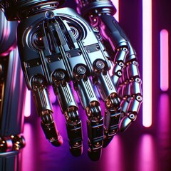 Behold the mechanized marvel, its glowing pink and purple hands a dazzling display of futuristic...