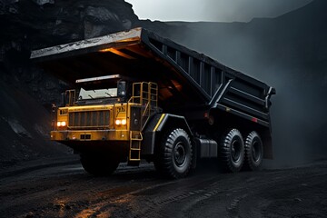 Active mining truck transporting coal. Generative AI