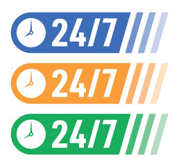 24-7 service concept. 24 7 open service vector