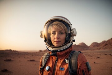 Obraz na płótnie Canvas Beautiful cosmonaut woman in a new planet