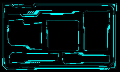 Hud frames blue user interface elements design modern technology futuristic control panel screen digital hologram window gaming menu touching cyber monitor set on black background vector