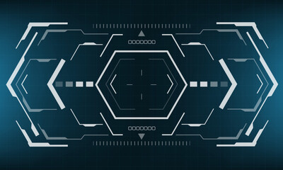 HUD sci-fi hexagon interface screen view white geometric design virtual reality futuristic technology creative display on blue vector