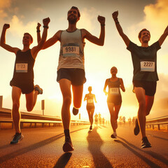 runners, happy crossing the finish line, sports concept, generative ai